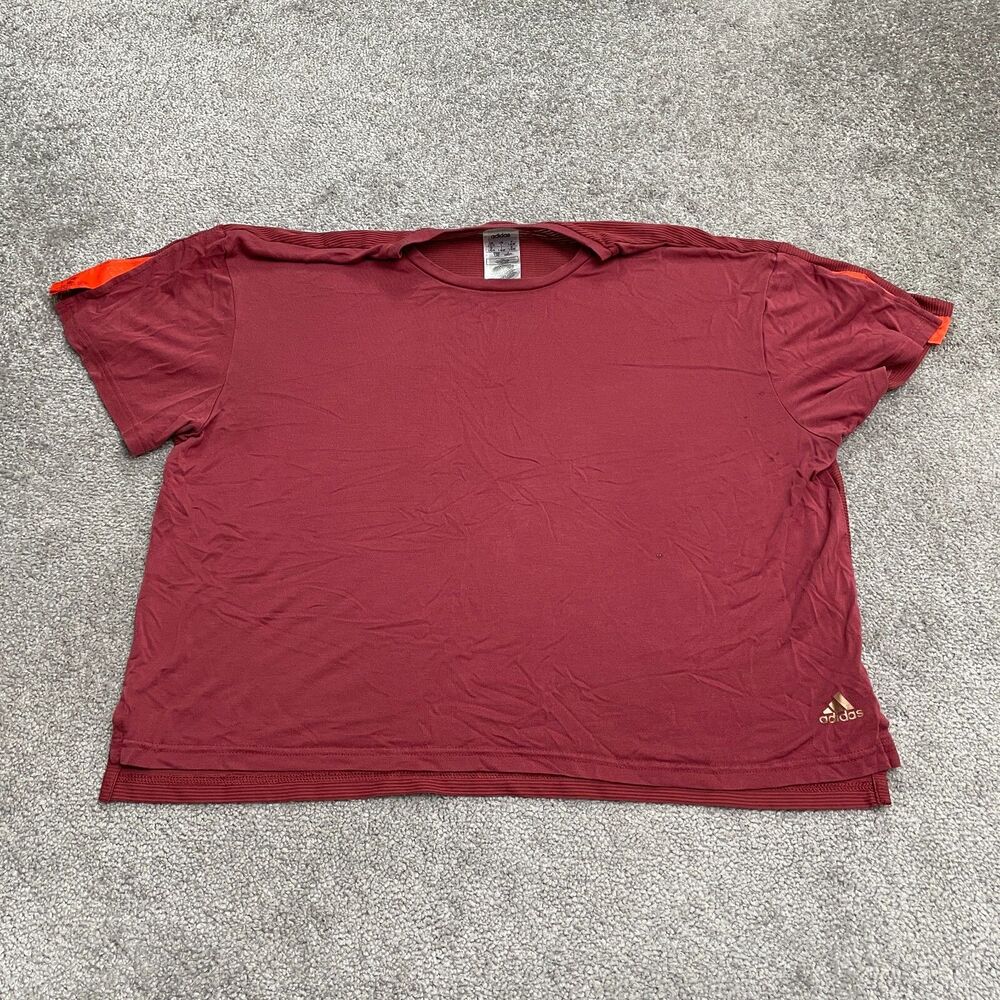 Adidas Active T-Shirt Womens Large Red Crew Neck Short Slit Sleeve Athletic Top